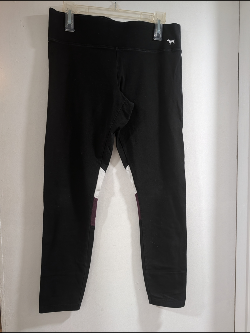 PINK Victoria's Secret Yoga Black Leggings with White & Purple Accents